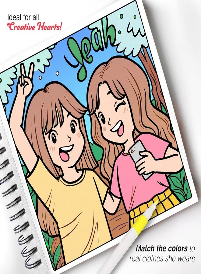 The Crafthives Bestie Moments Coloring Book Set | Adorable Friendship-Themed Pages with Cute & Girly Designs | Includes 12 Vibrant Acrylic Markers | Creative & Relaxing Art Activity Kit - Image 3